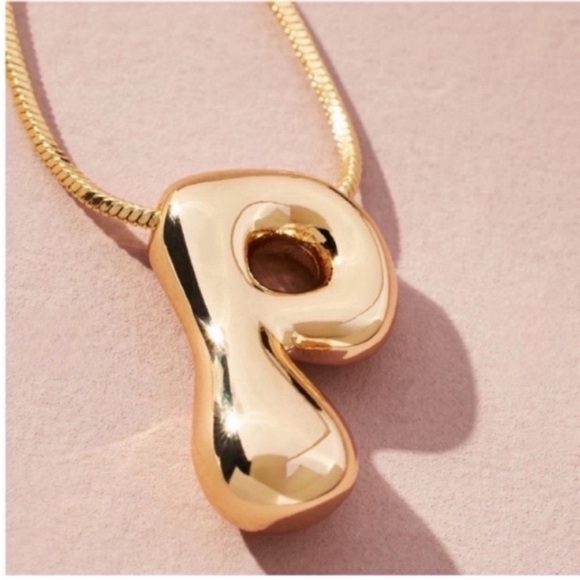 New! Anthropologie Gold Bubble Monogram Initial Necklace NWOT - Picture 1 of 3